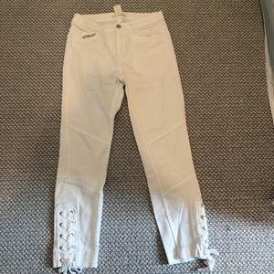 Lace up white jeans